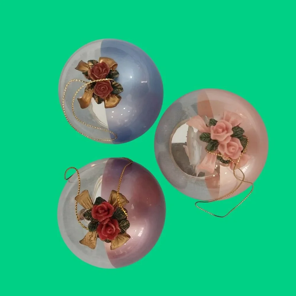 Vintage Christmas Set Of 3 Glass Globe Ornament Angel Reindeer Dolphin - Picture 6 of 8